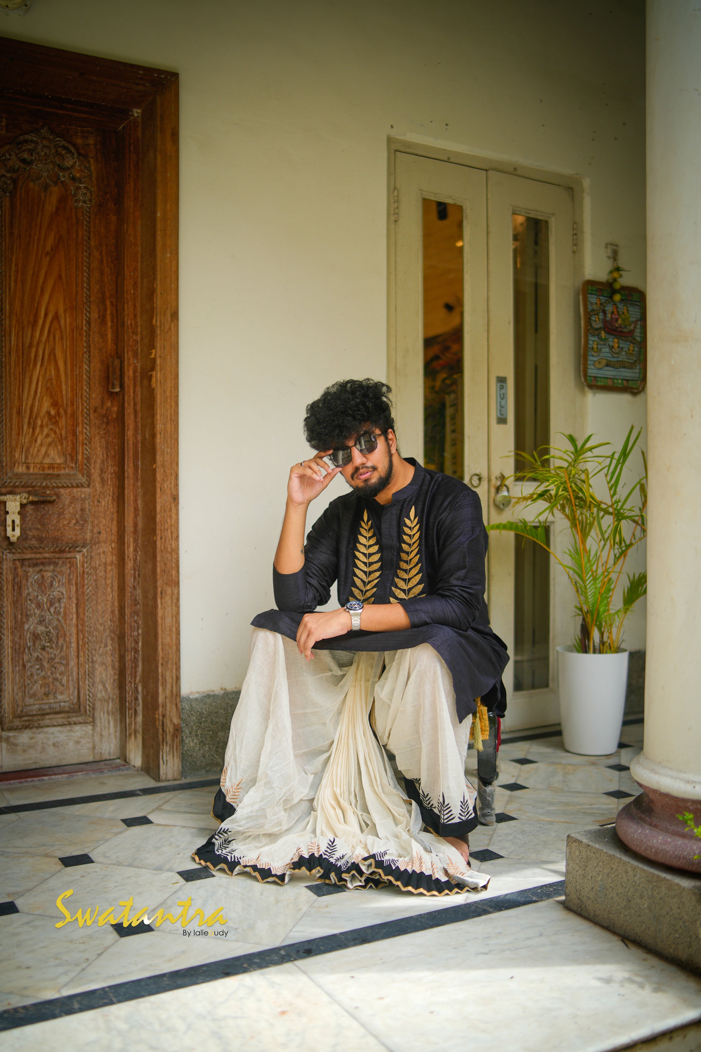 GK BLACK RAW SILK DEBASHRUTO - KURTA