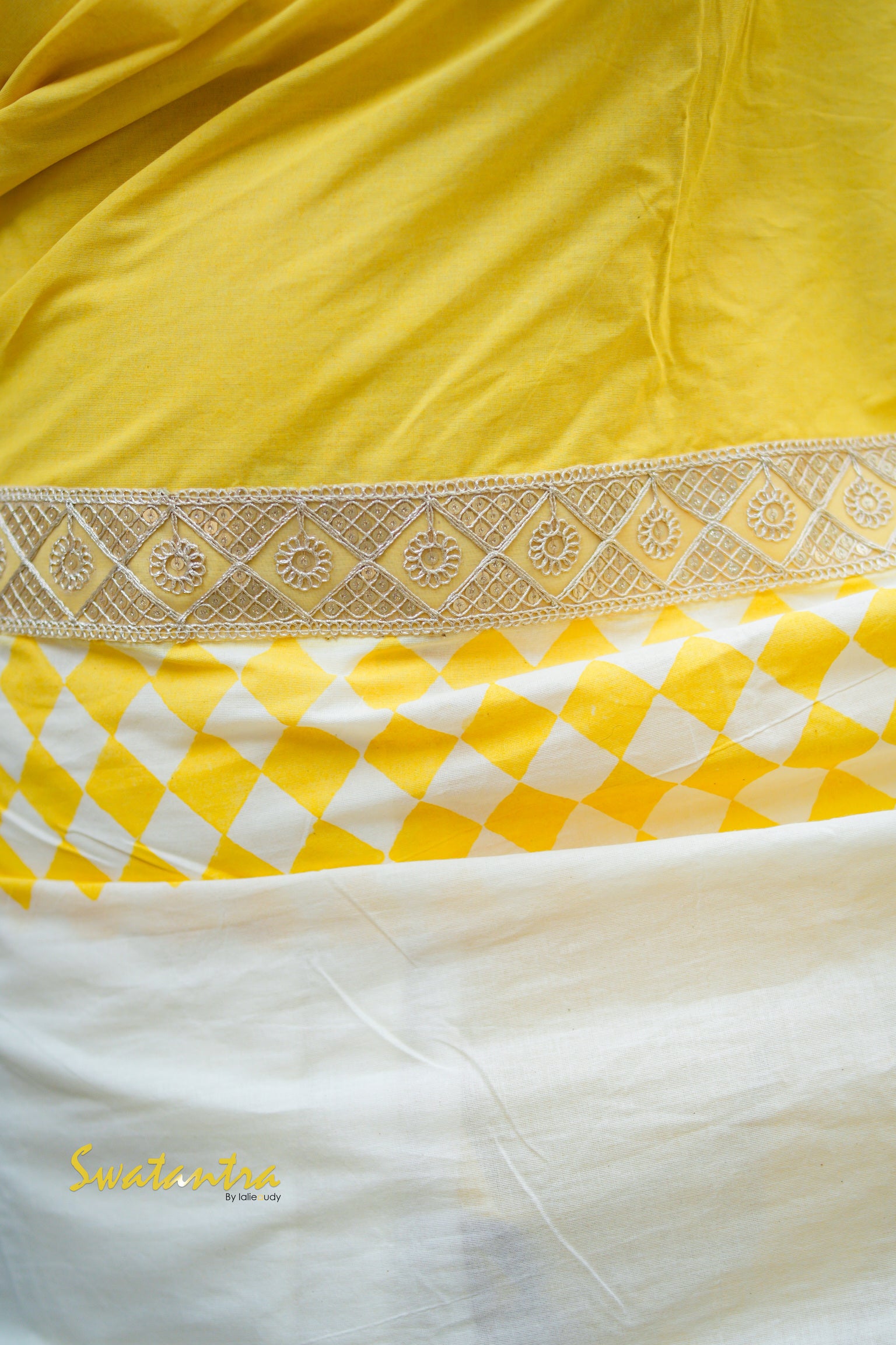 OFFWHITE YELLOW LALIE-SSR-COTTON SAREE