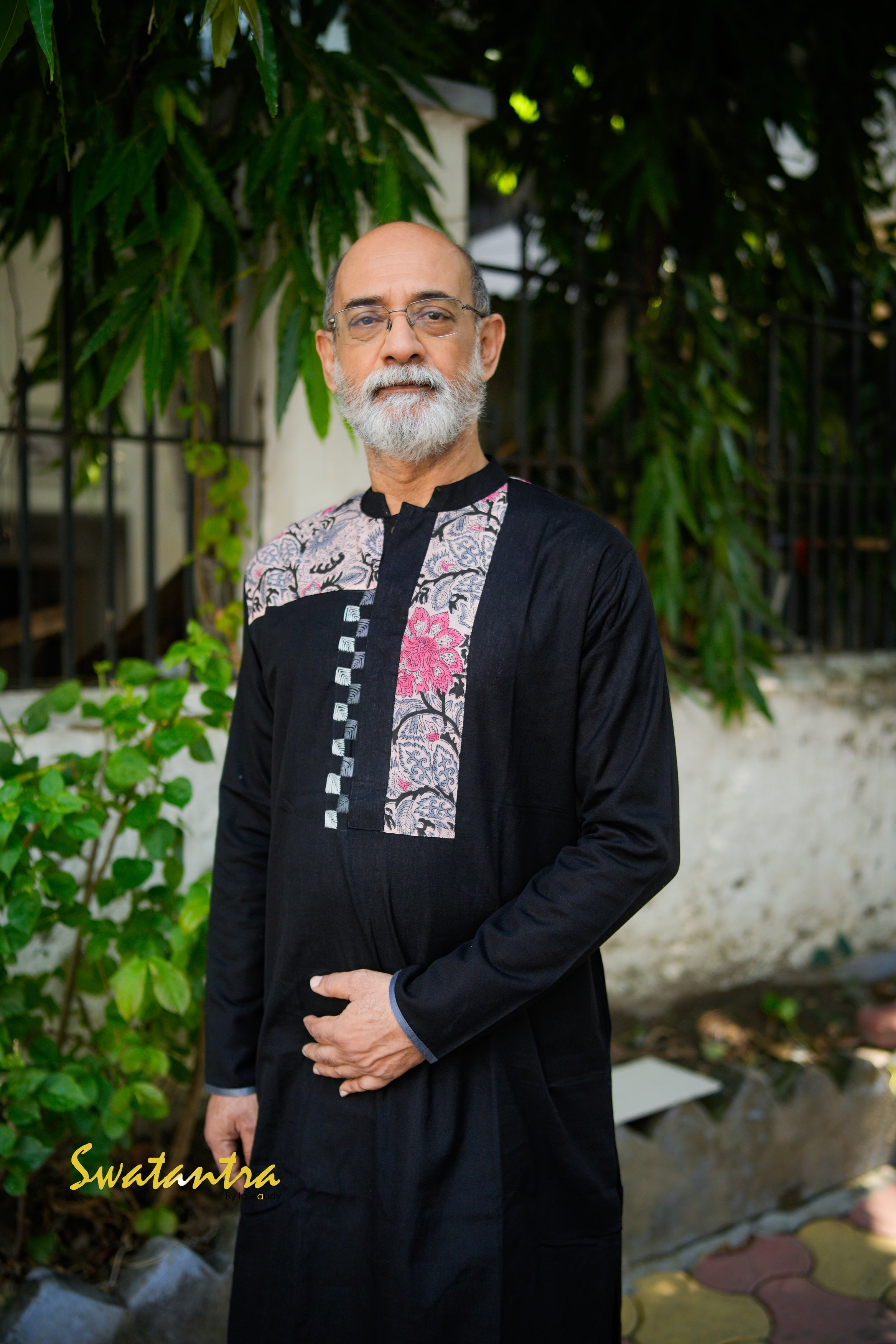 PEACH BLACK SSR-AUDY-DRDEB--KURTA WITH ASH EMB