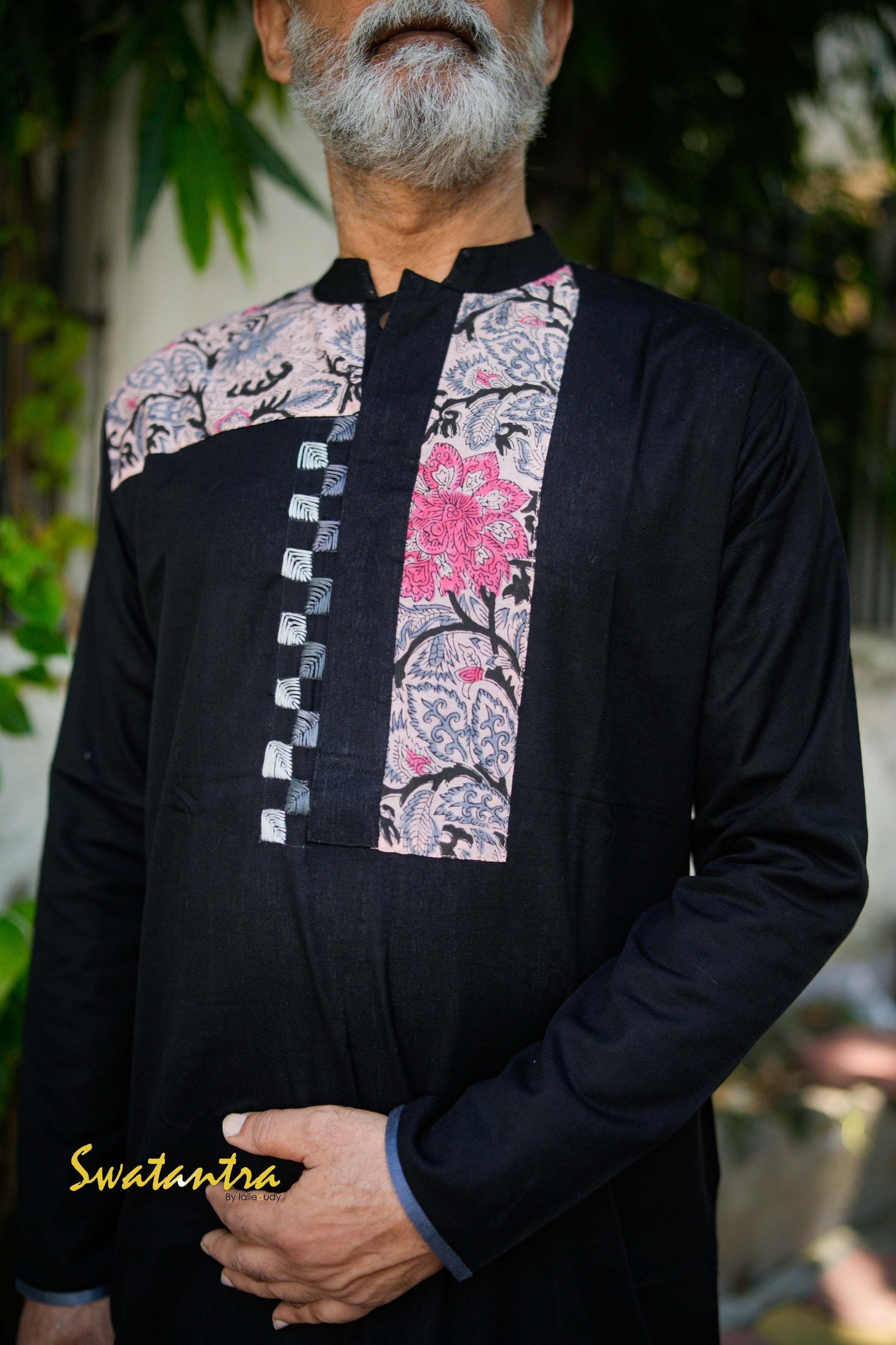 PEACH BLACK SSR-AUDY-DRDEB--KURTA WITH ASH EMB