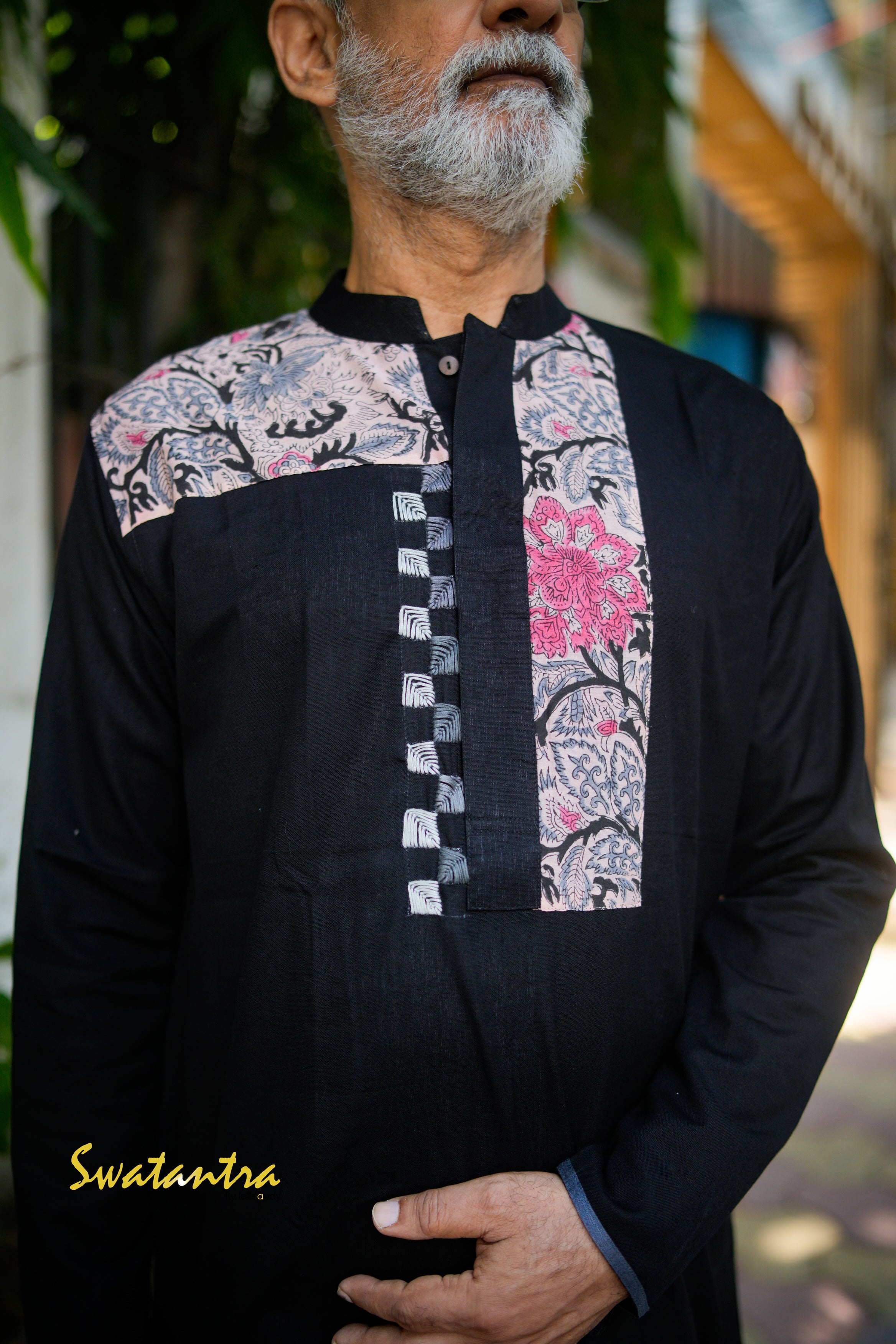 PEACH BLACK SSR-AUDY-DRDEB--KURTA WITH ASH EMB