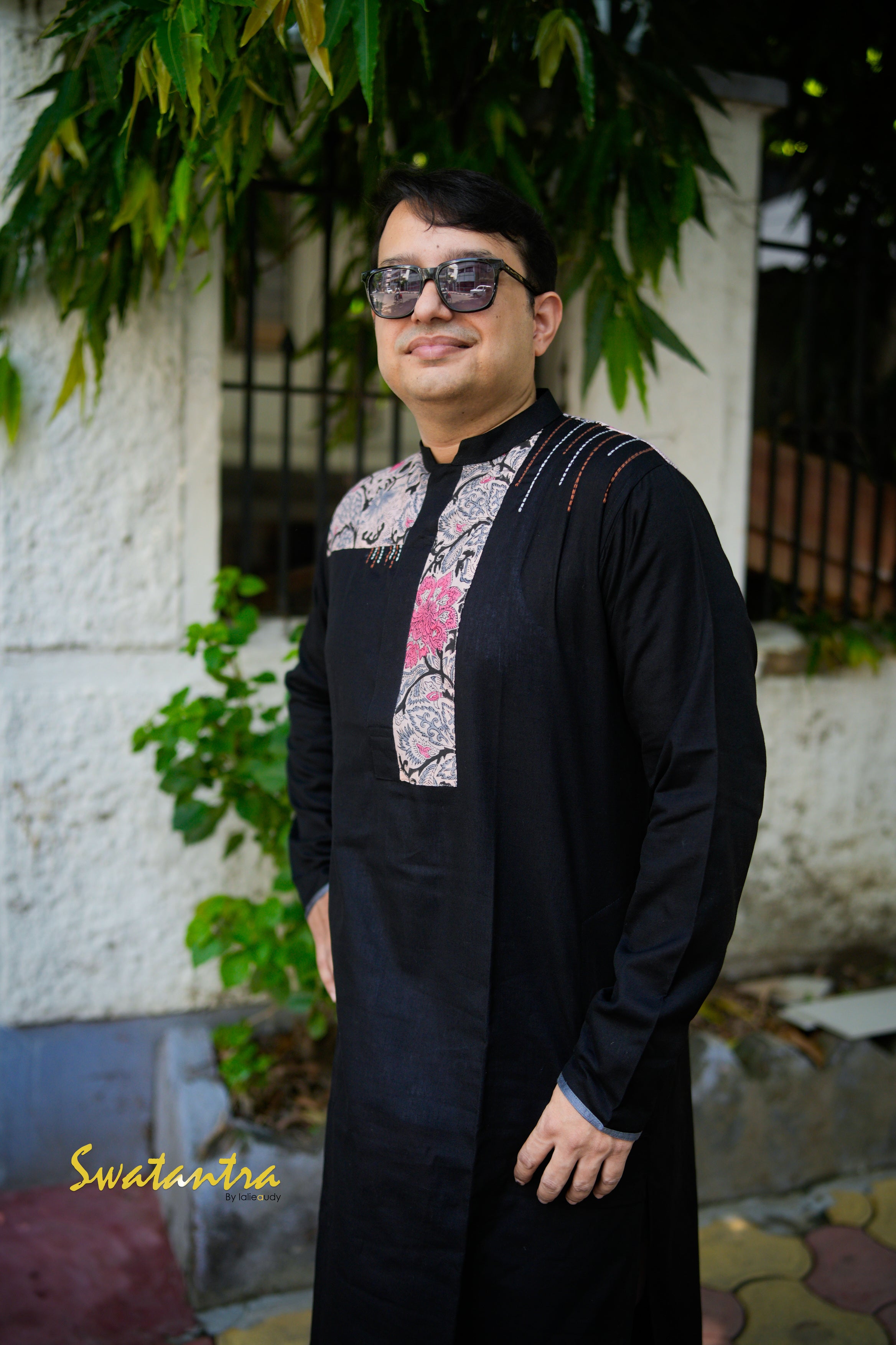PEACH BLACK SSR-AUDY-DRDEB--KURTA WITH BROWN EMB