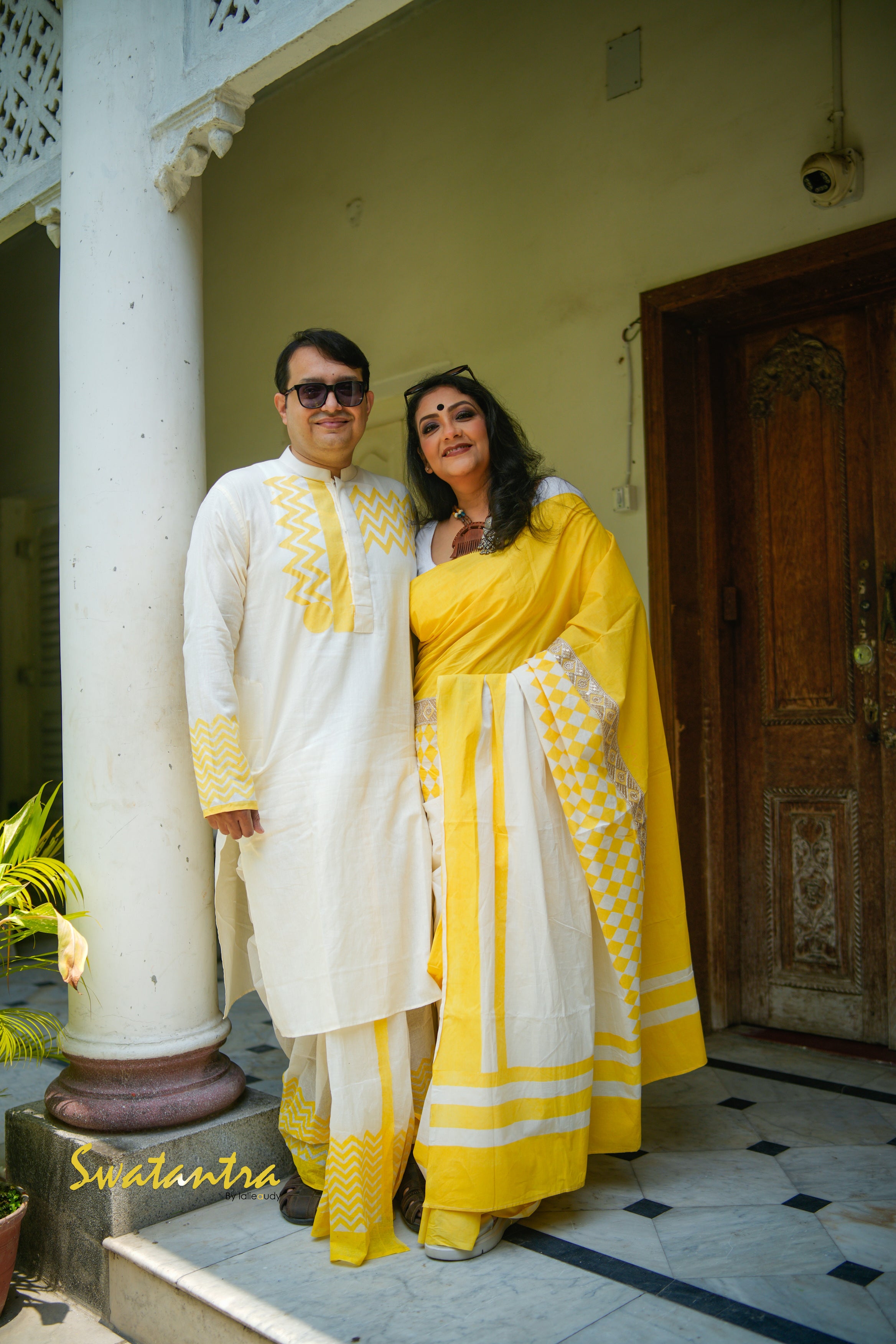 OFFWHITE YELLOW LALIE-SSR-COTTON SAREE