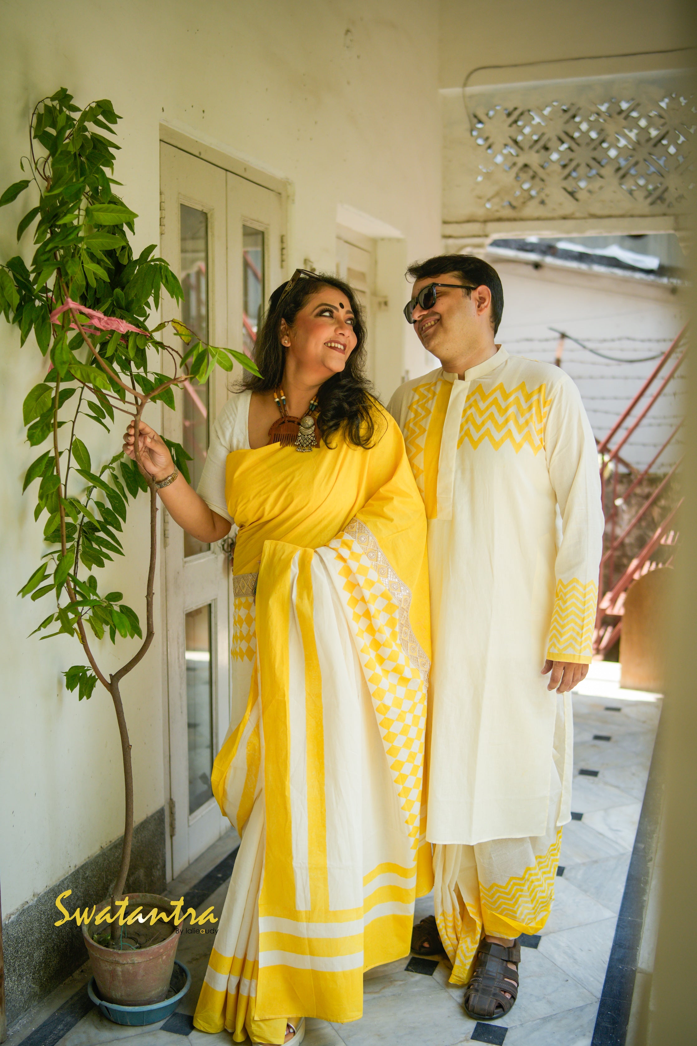 OFFWHITE YELLOW LALIE-SSR-COTTON DHOTI