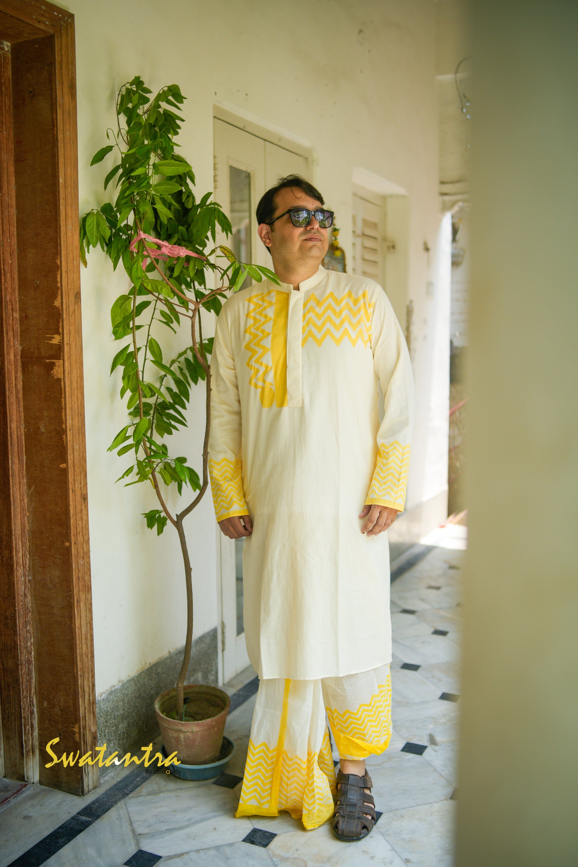 OFFWHITE YELLOW LALIE-SSR-COTTON KURTA