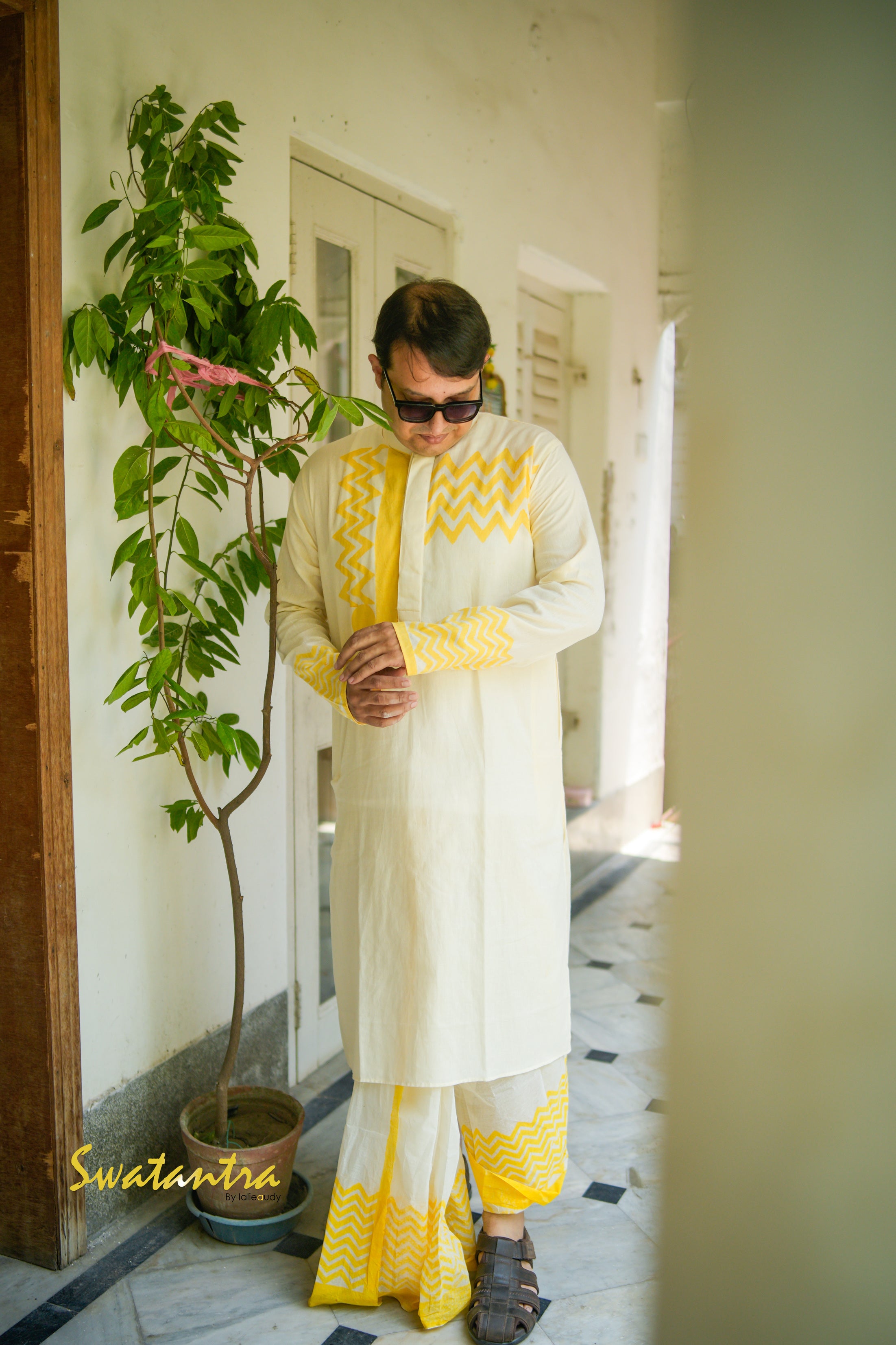 OFFWHITE YELLOW LALIE-SSR-COTTON KURTA