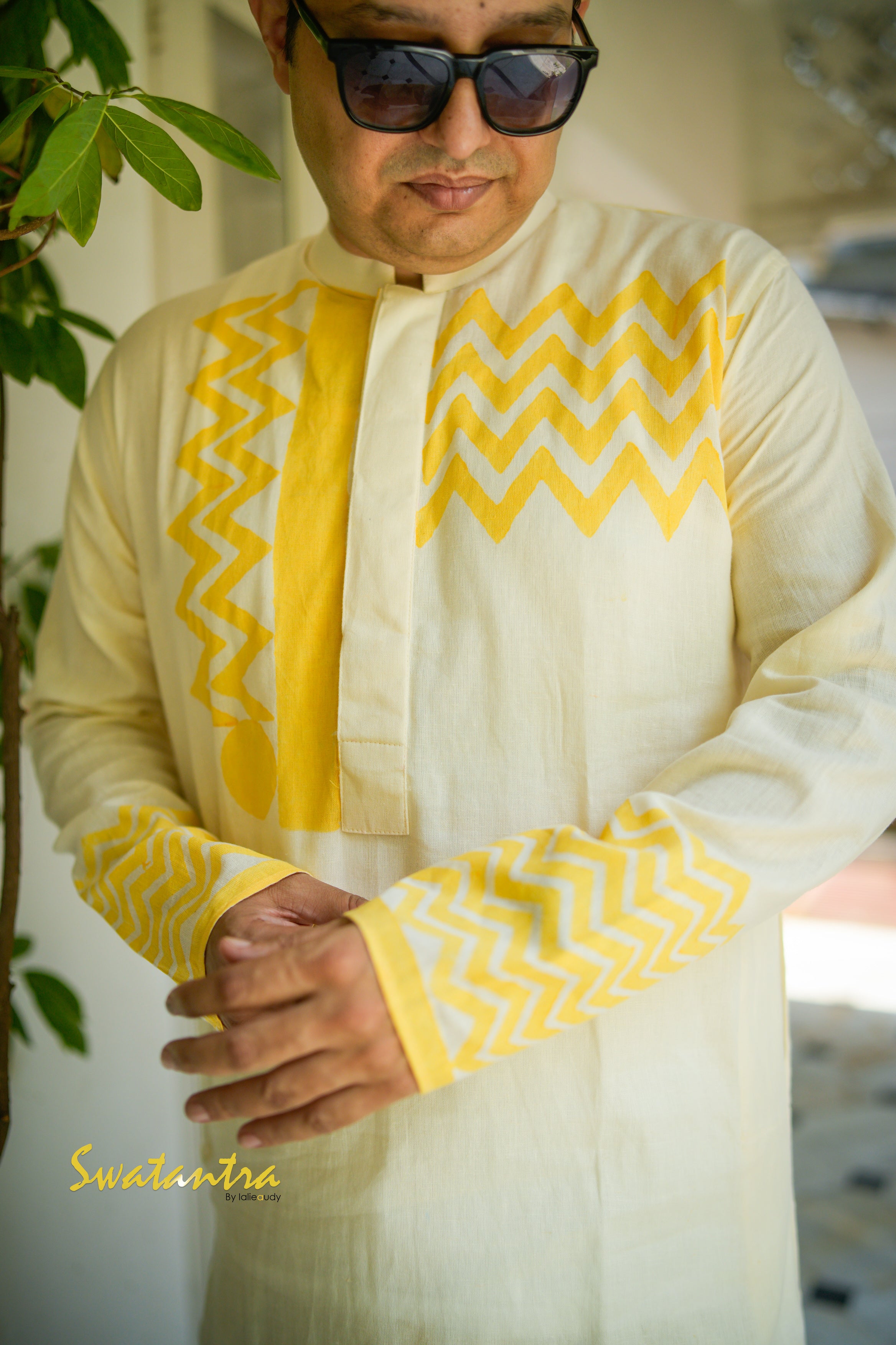 OFFWHITE YELLOW LALIE-SSR-COTTON KURTA