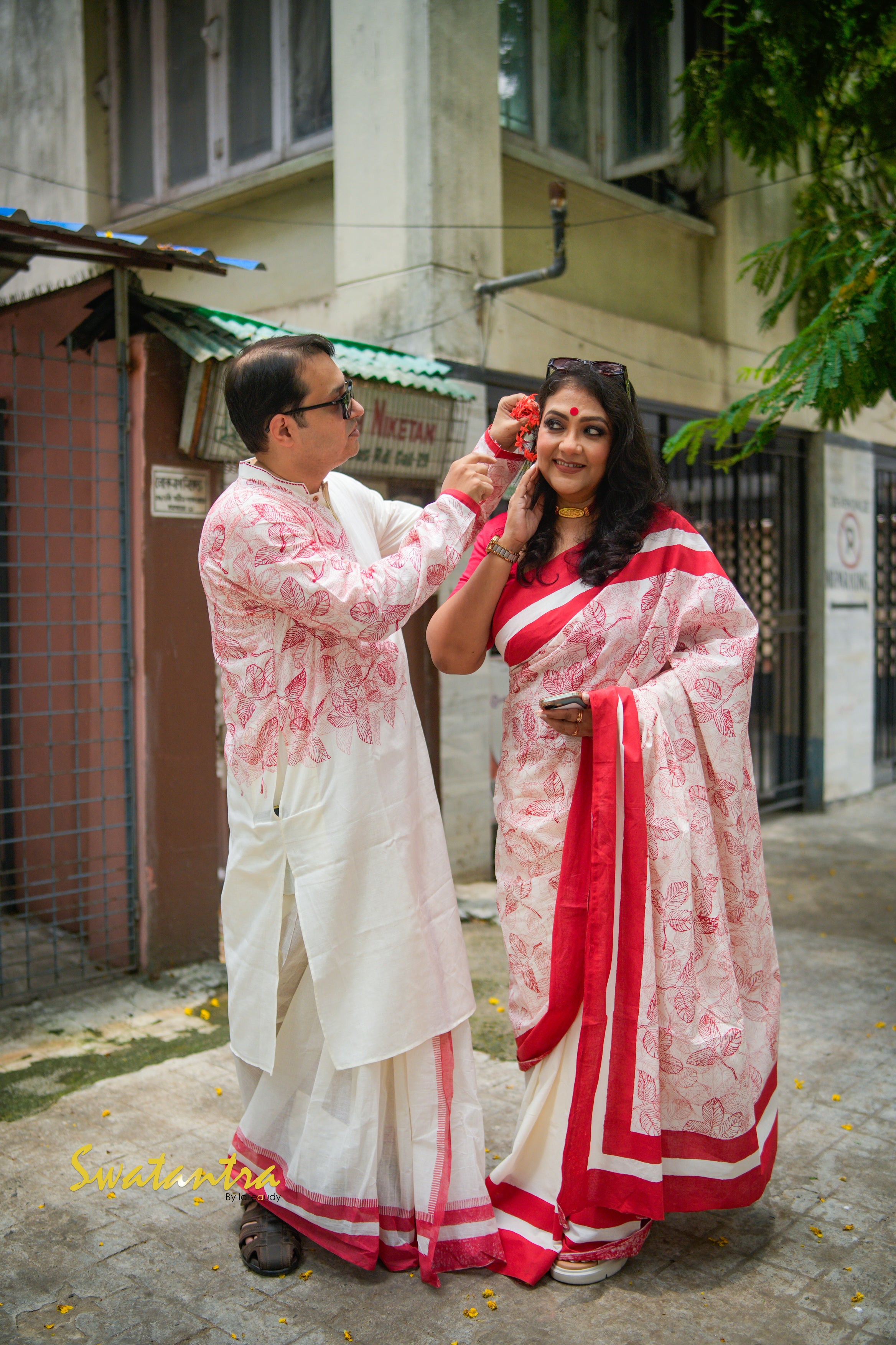 OFFWHITE RED LALIE-SSR COTTON DHOTI