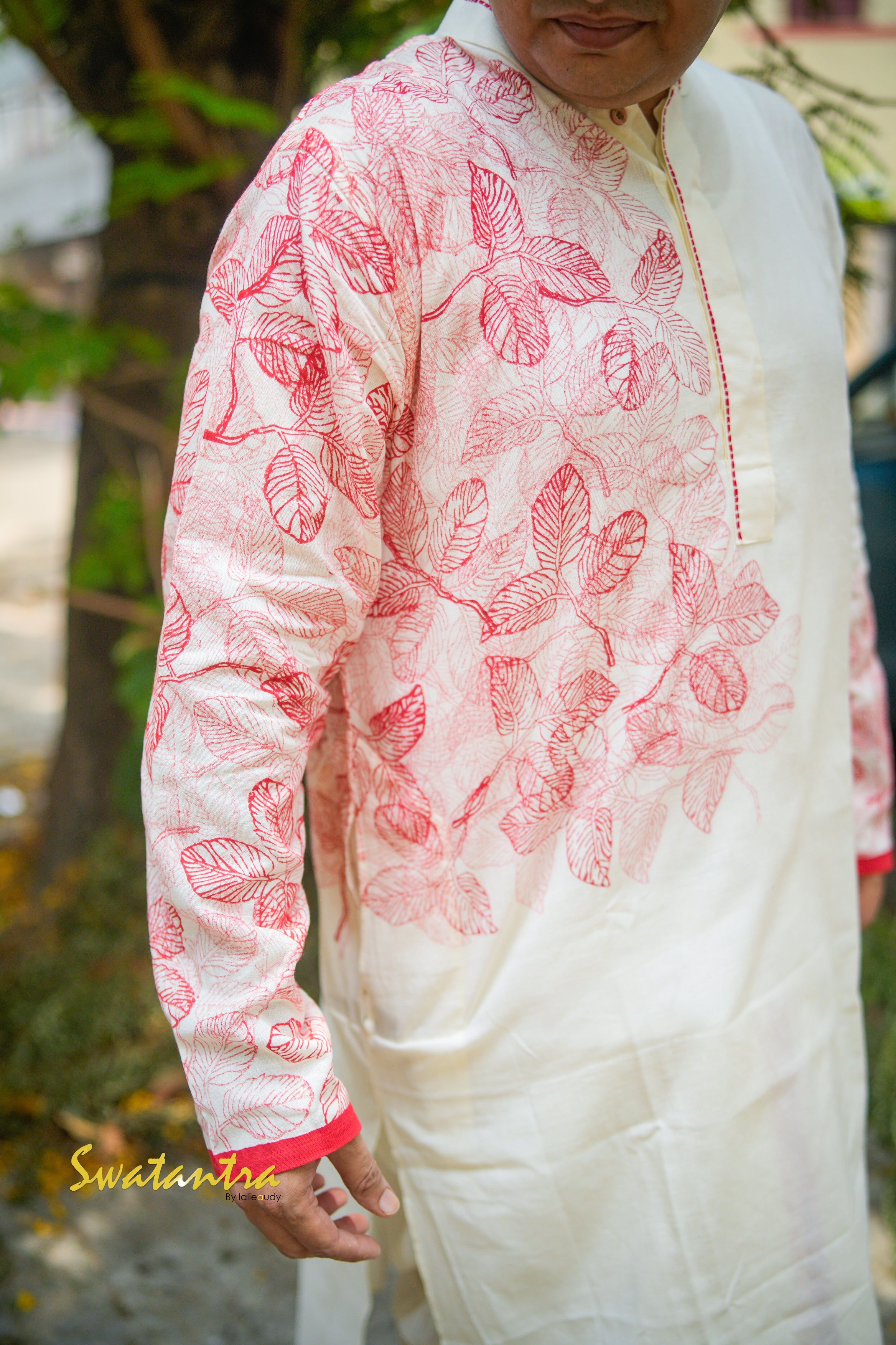 OFFWHITE RED LALIE-SSR COTTON KURTA