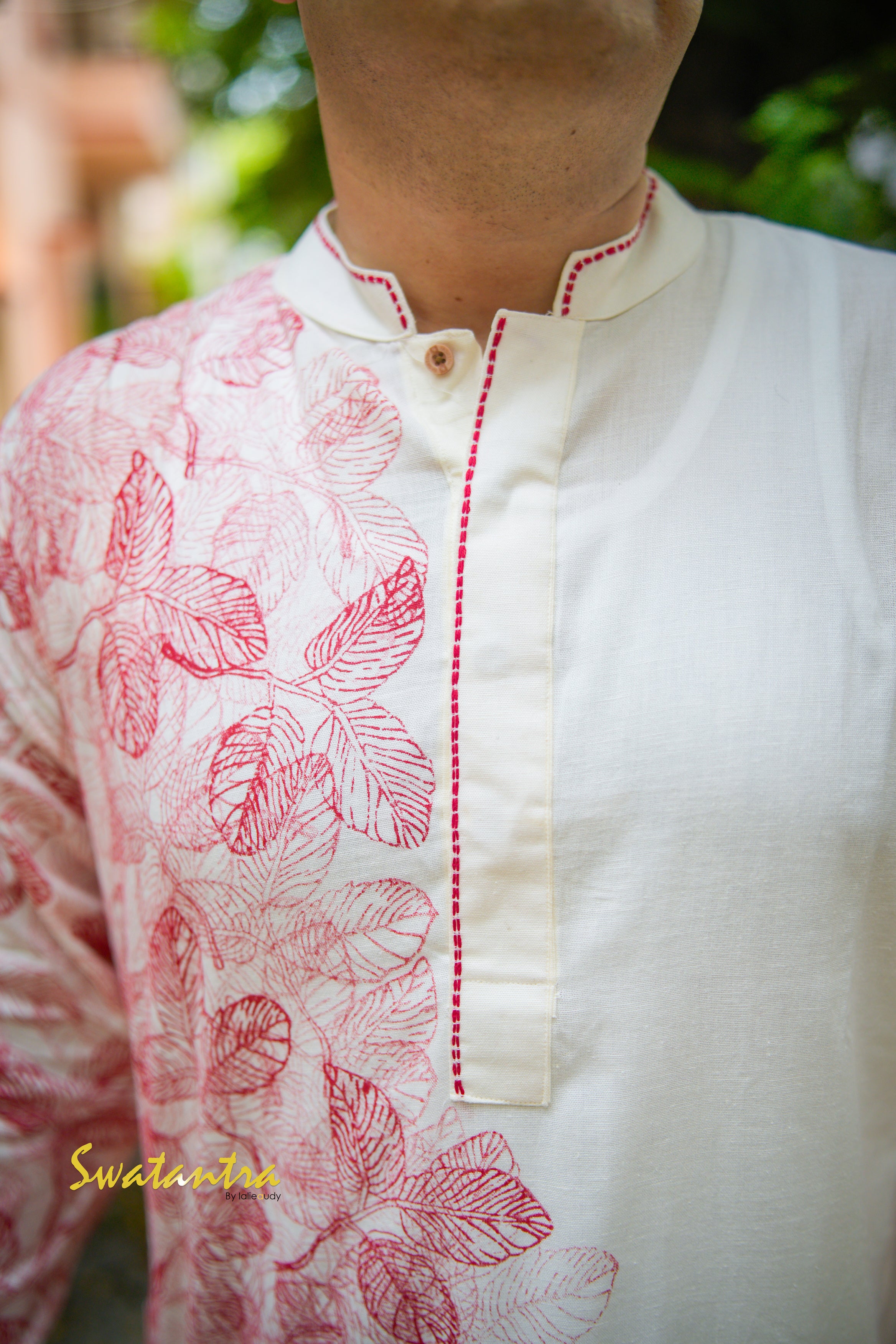 OFFWHITE RED LALIE-SSR COTTON KURTA
