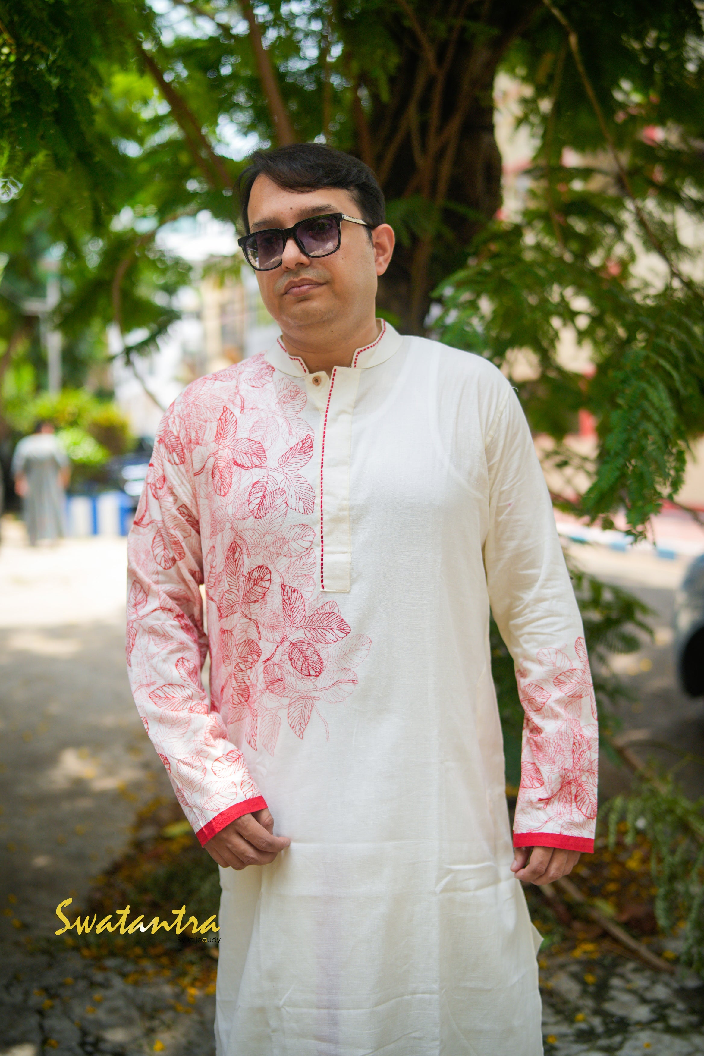 OFFWHITE RED LALIE-SSR COTTON KURTA