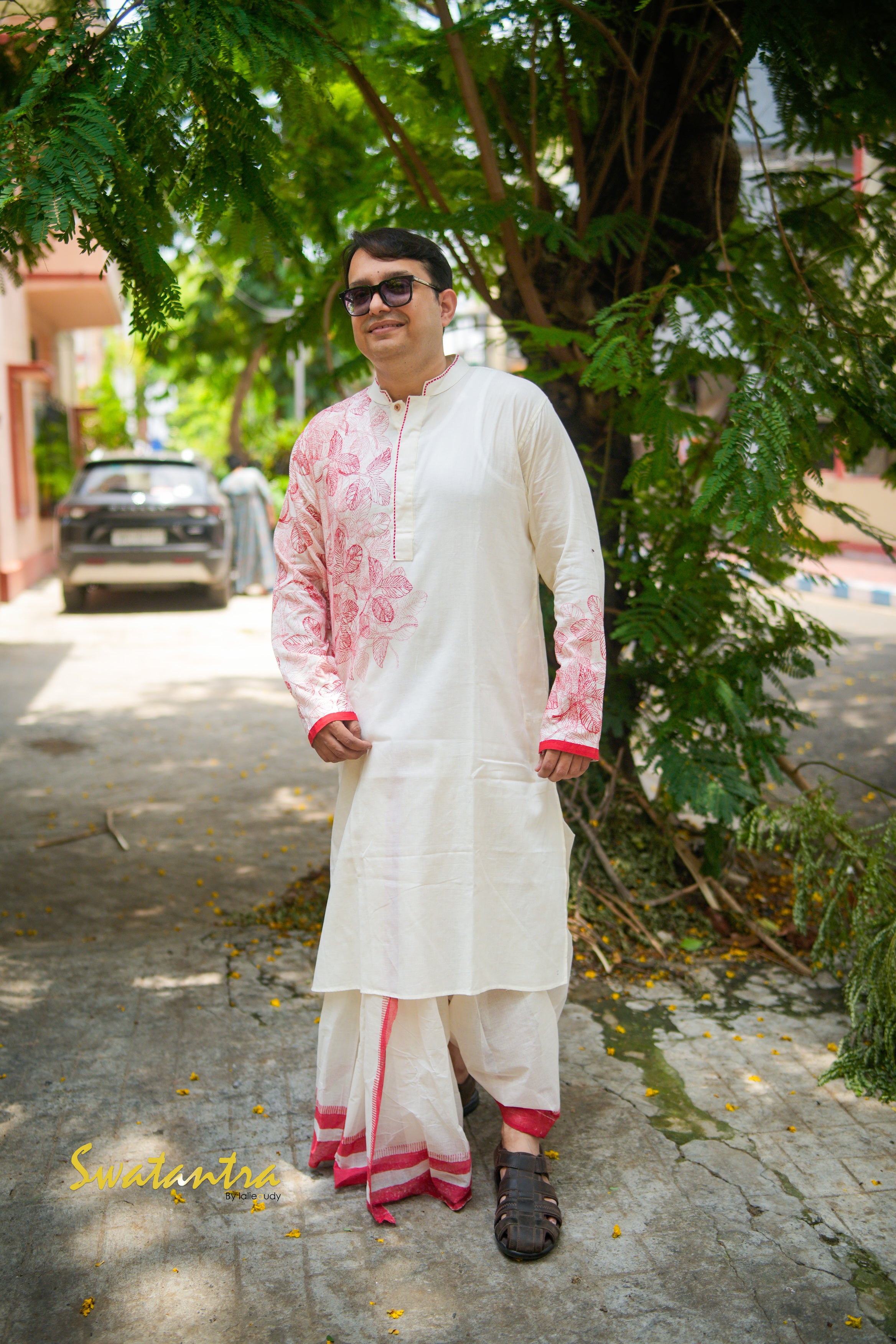 OFFWHITE RED LALIE-SSR COTTON DHOTI