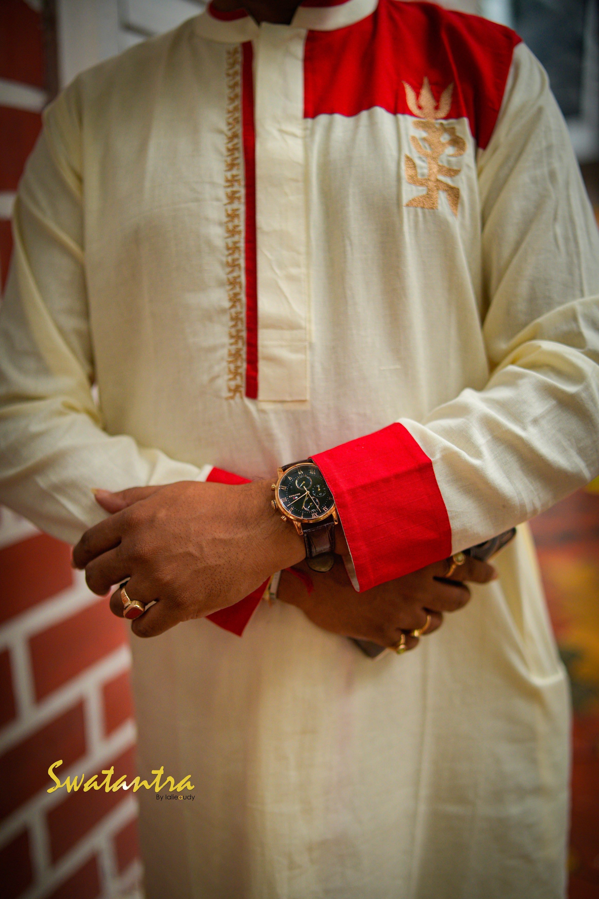 LALIE SAPTARSHI OFFWHITE-RED - KURTA