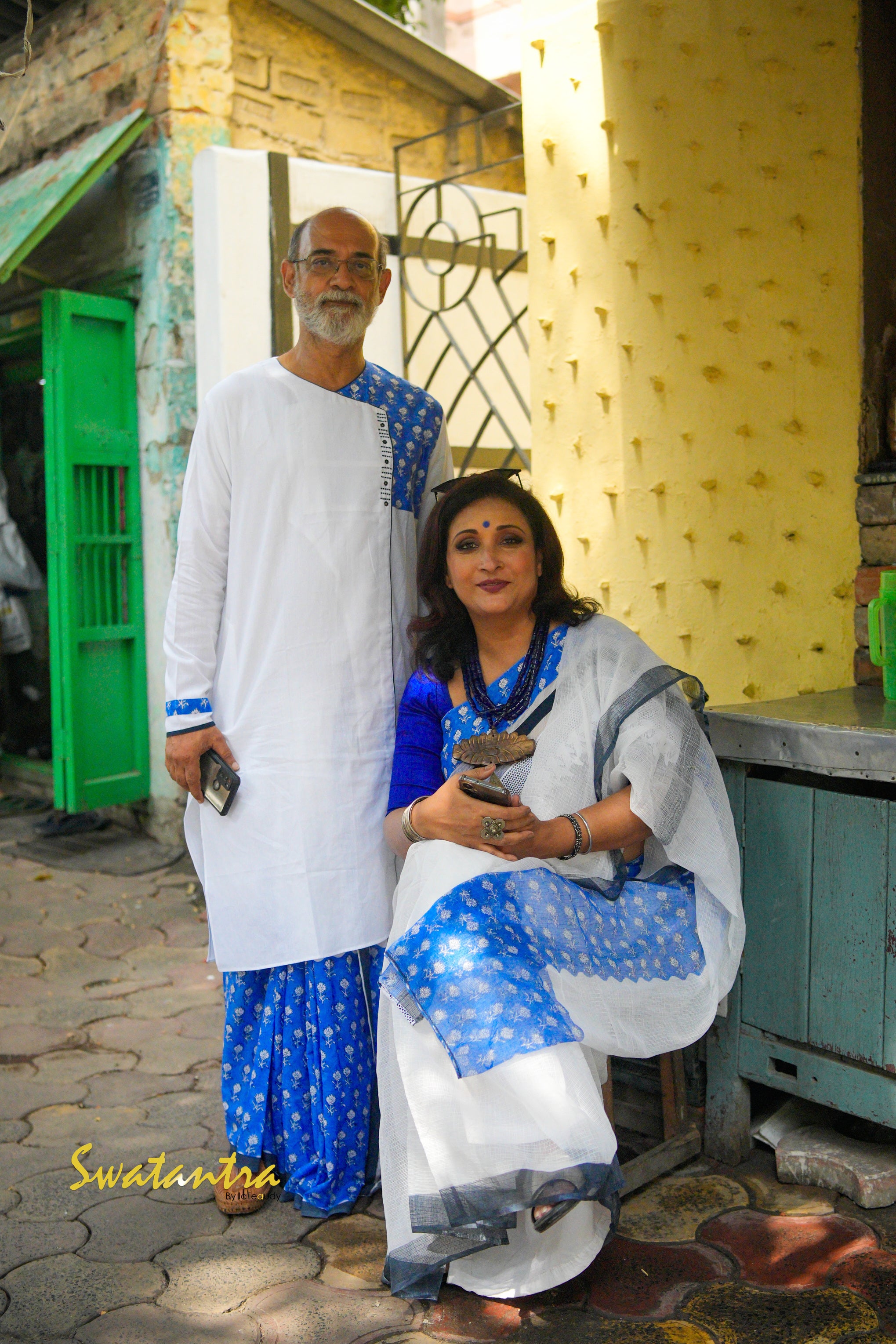 OFFWHITE ROYAL BLUE AUDY-DRDEB-KURTA