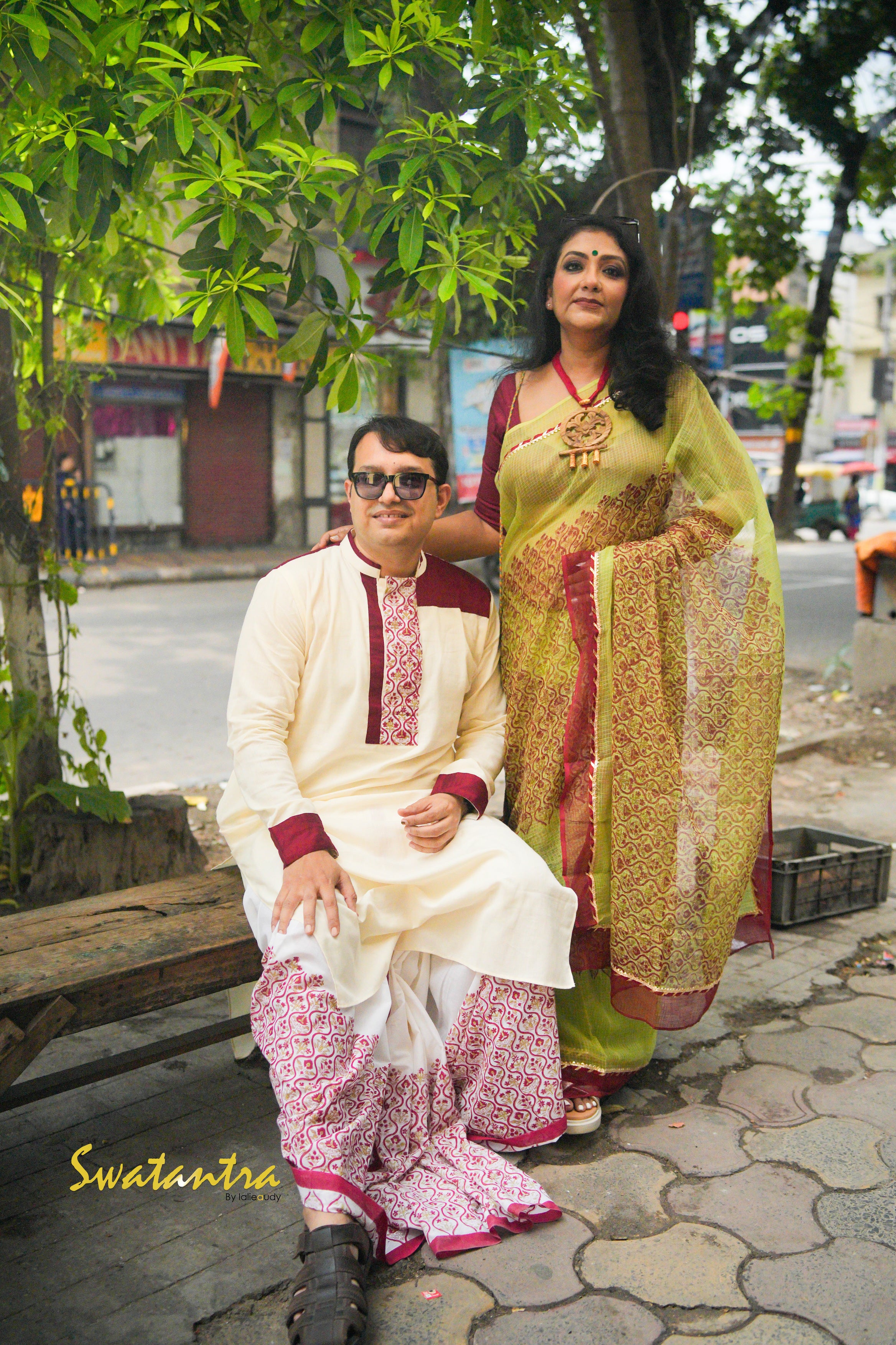 GREEN MAROON OFFWHITE LALIE-SSR-DHOTI