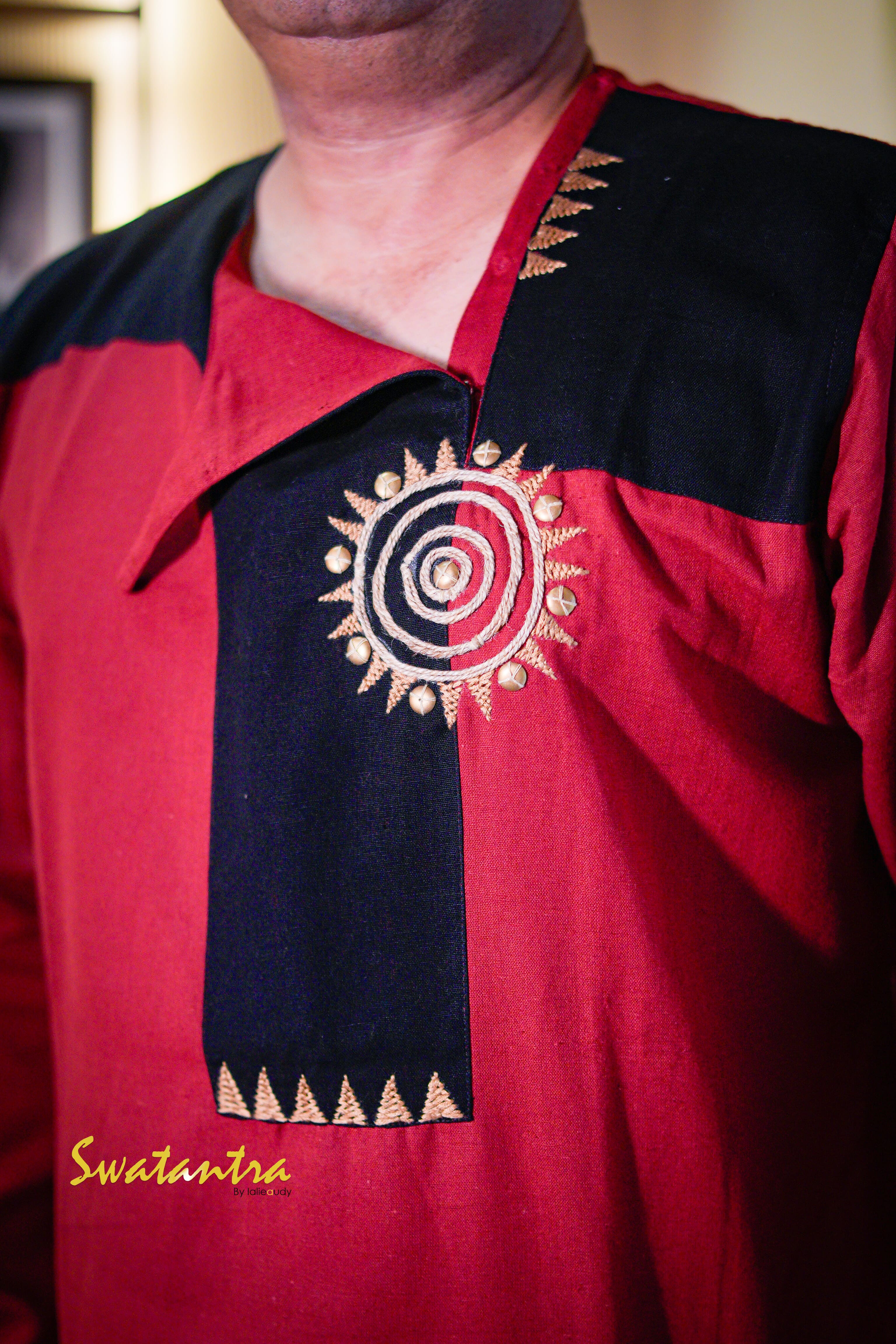 GK MAROON BLACK ANJAN - KURTA