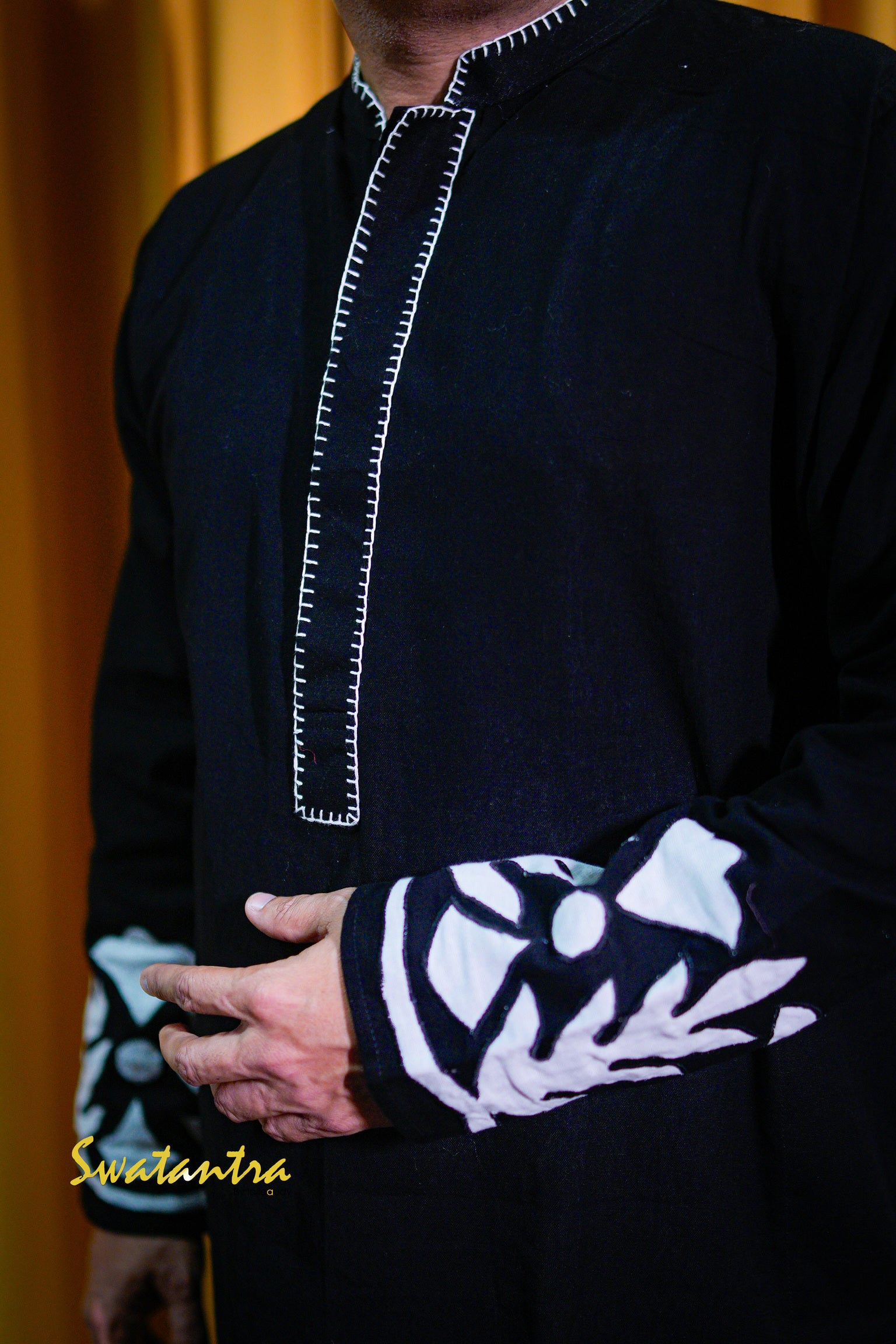 GK BLACK APPLIQUE ANJAN - KURTA