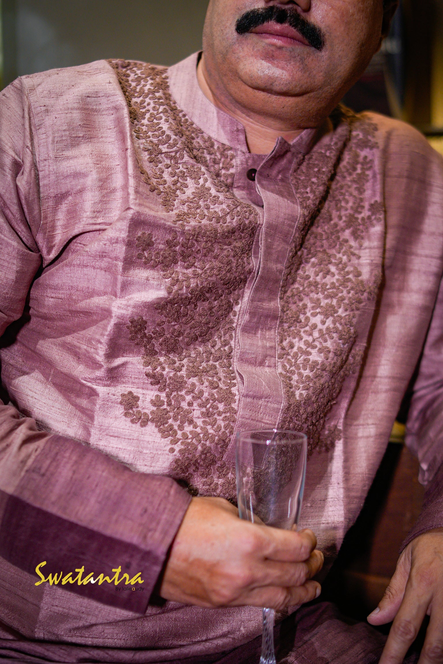 GK BROWN SHADED RAW SILK ANJAN - KURTA