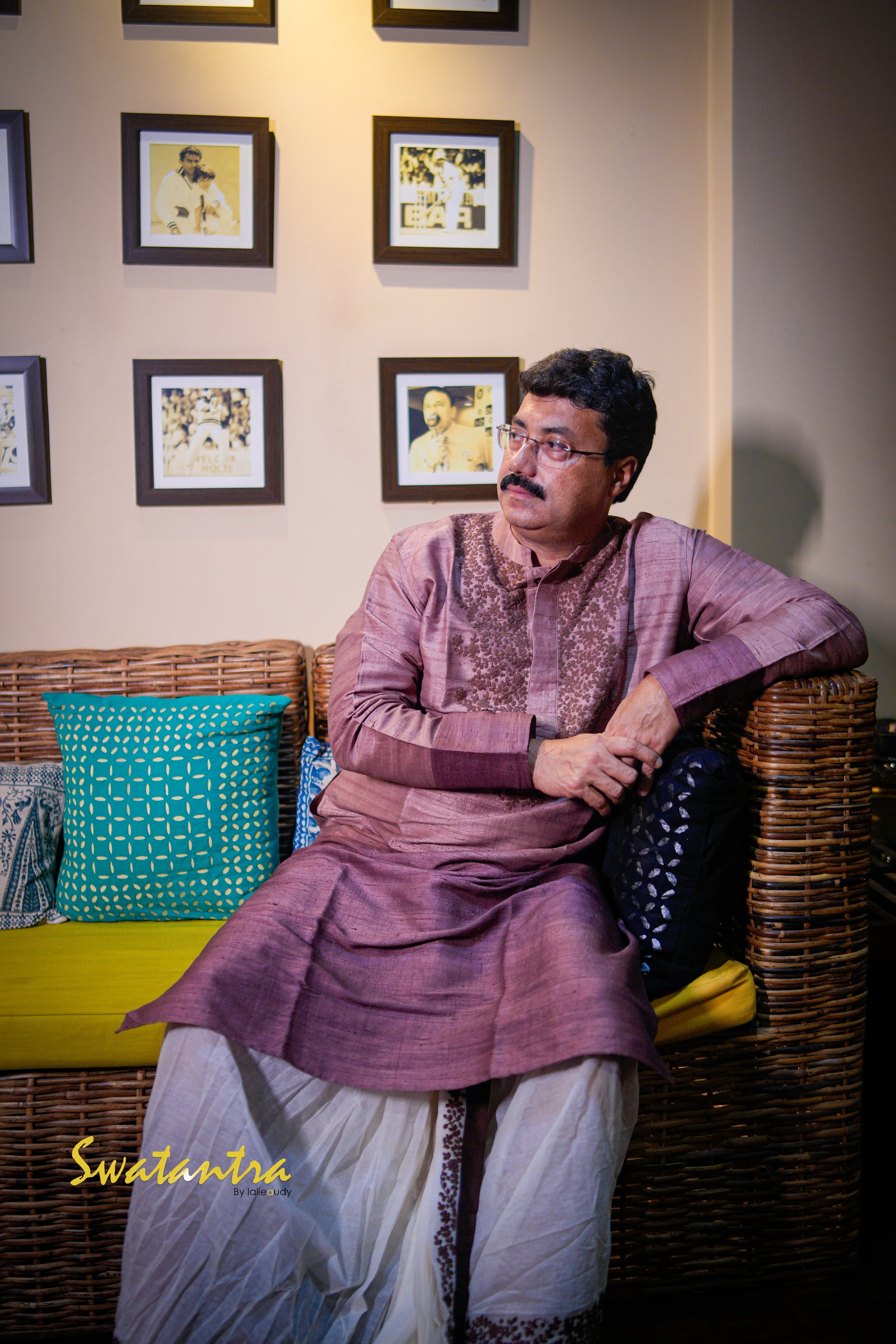GK BROWN SHADED RAW SILK ANJAN - DHOTI