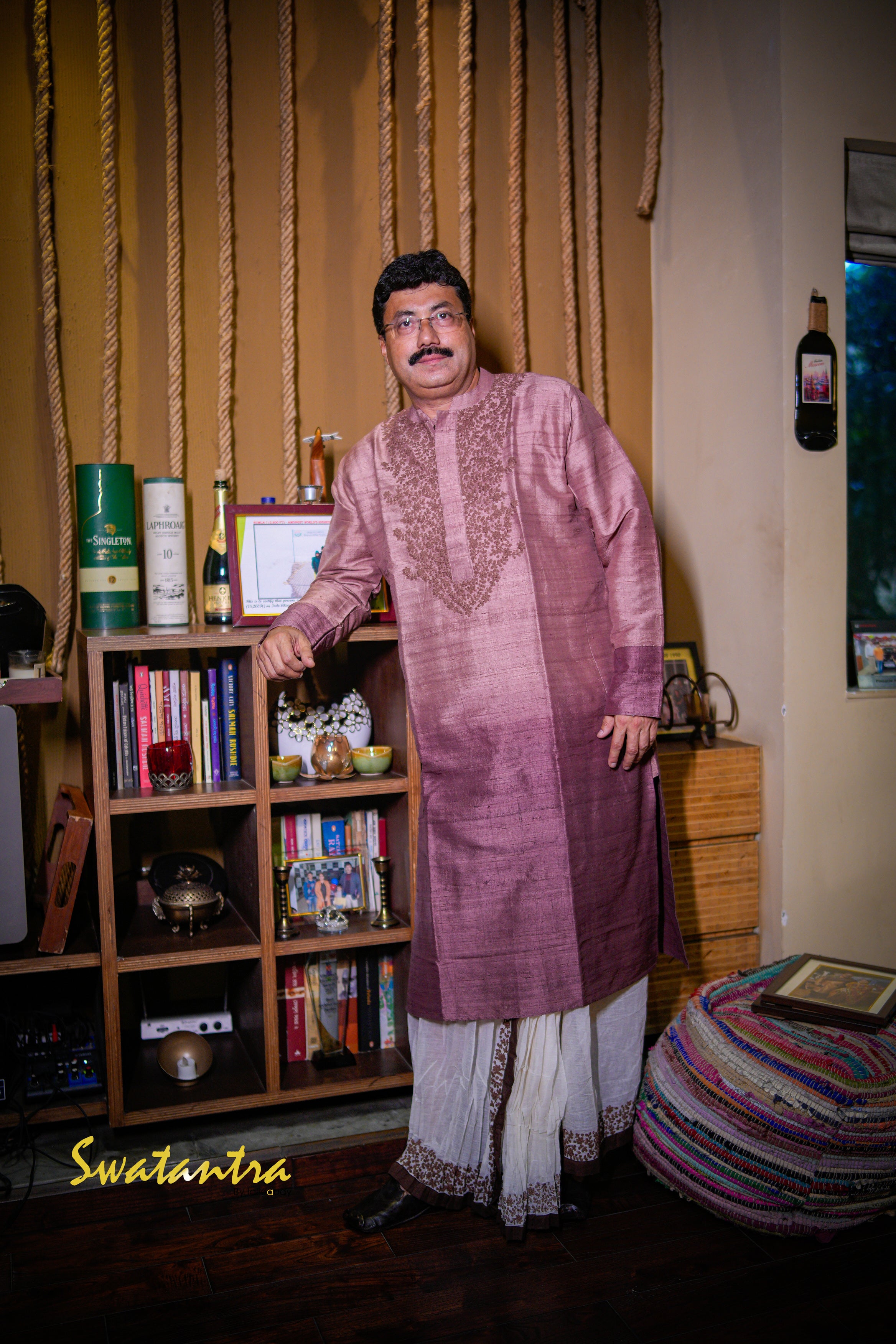 GK BROWN SHADED RAW SILK ANJAN - KURTA