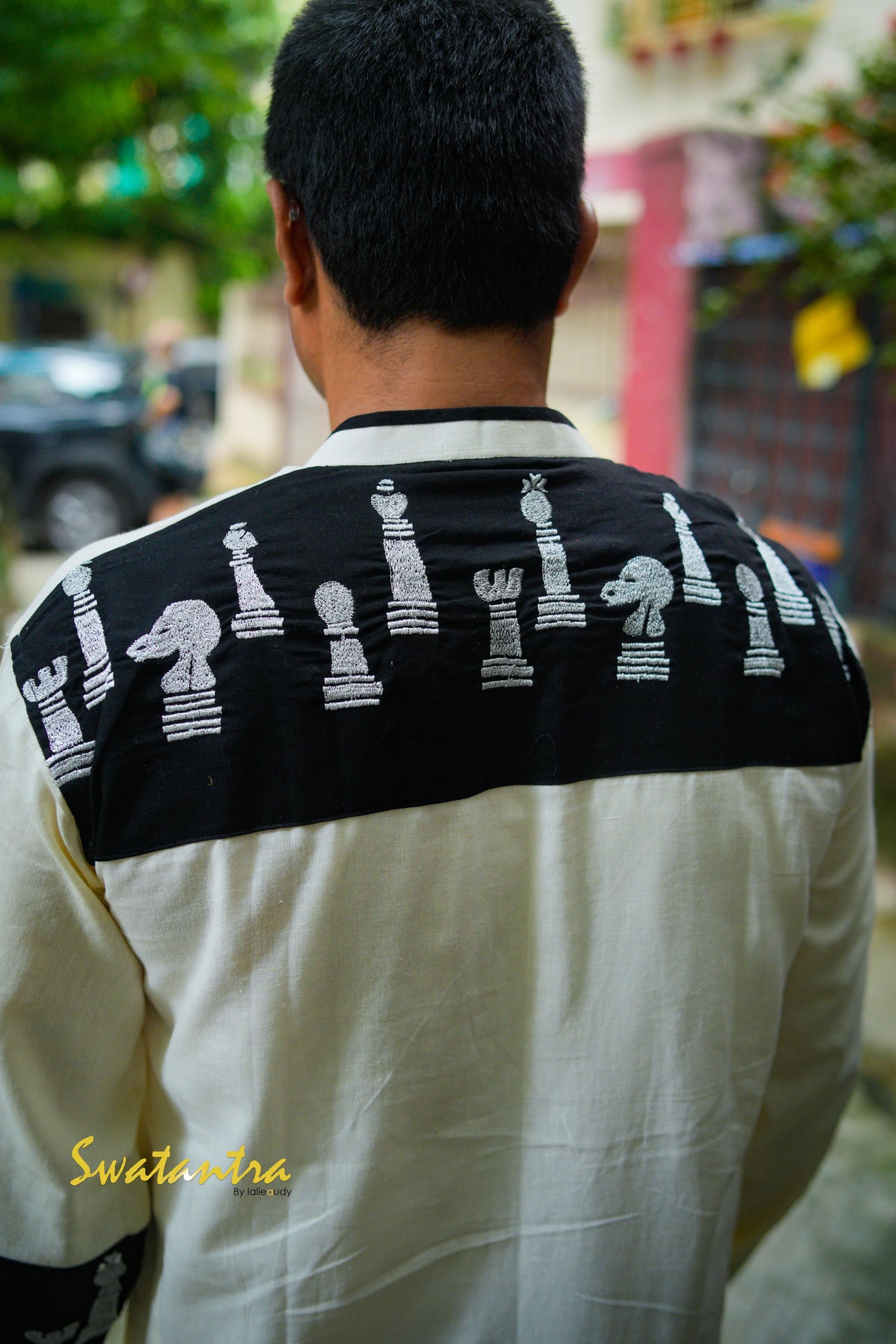 GK OFFWHITE-BLACK RANADEB KURTA