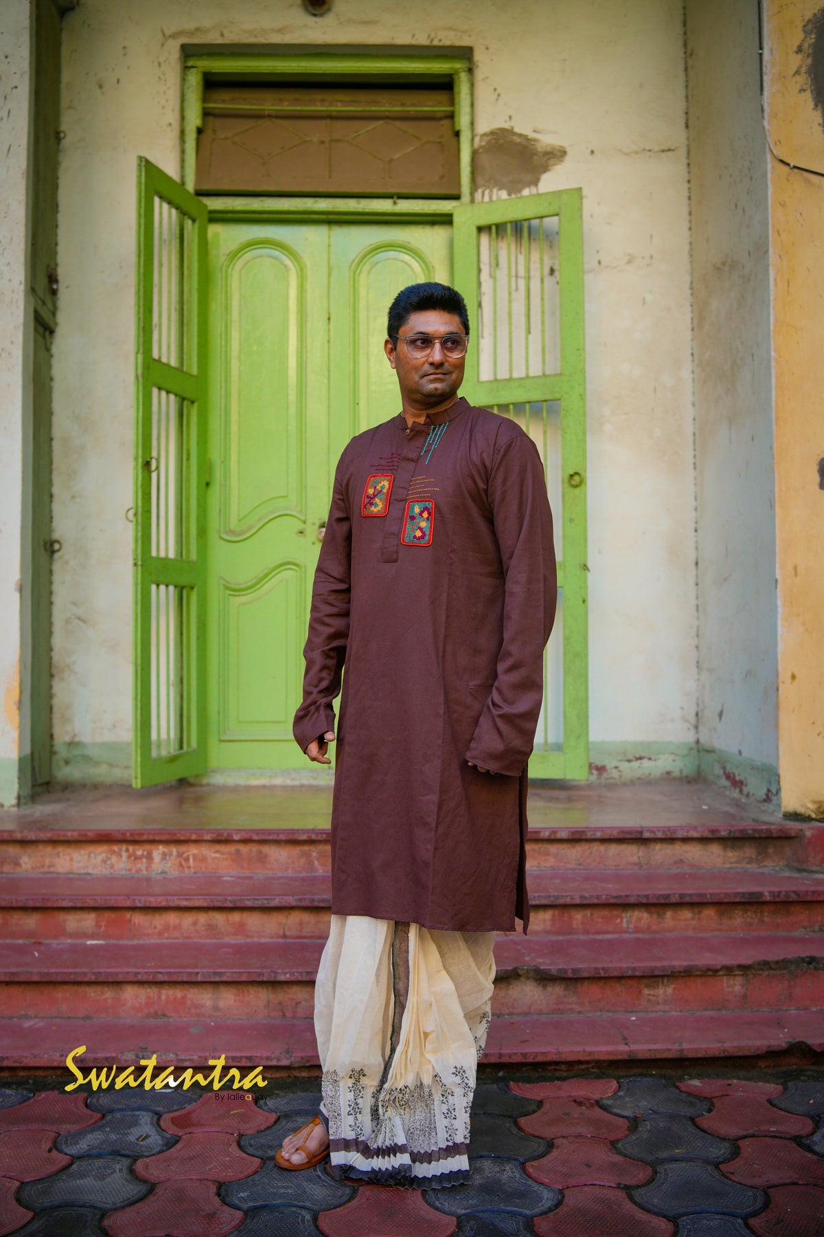 GK BROWN PATCHWORK RANADEB DHOTI