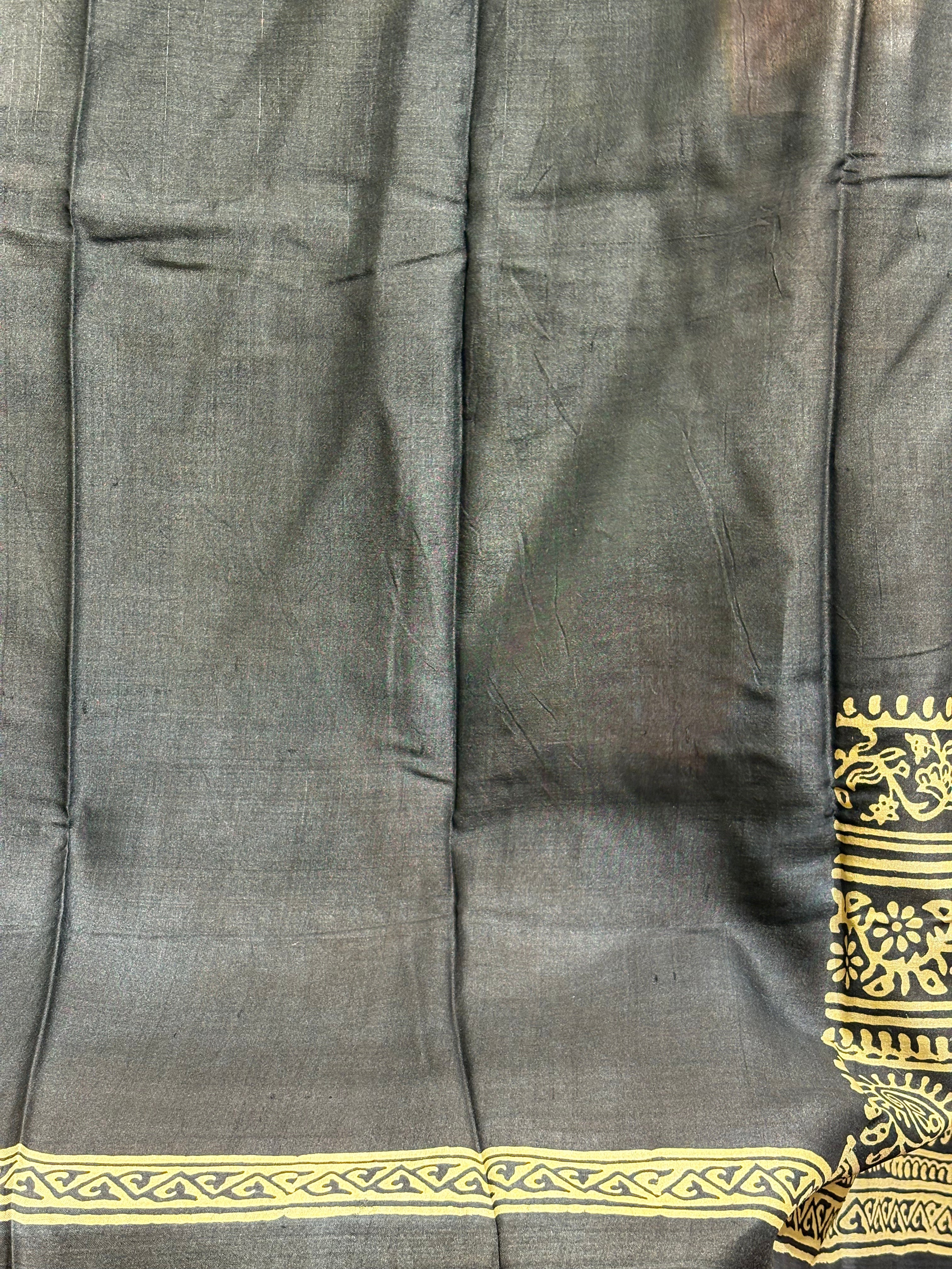 SAREE TUSSER BLACK DISCHARGE LALIE
