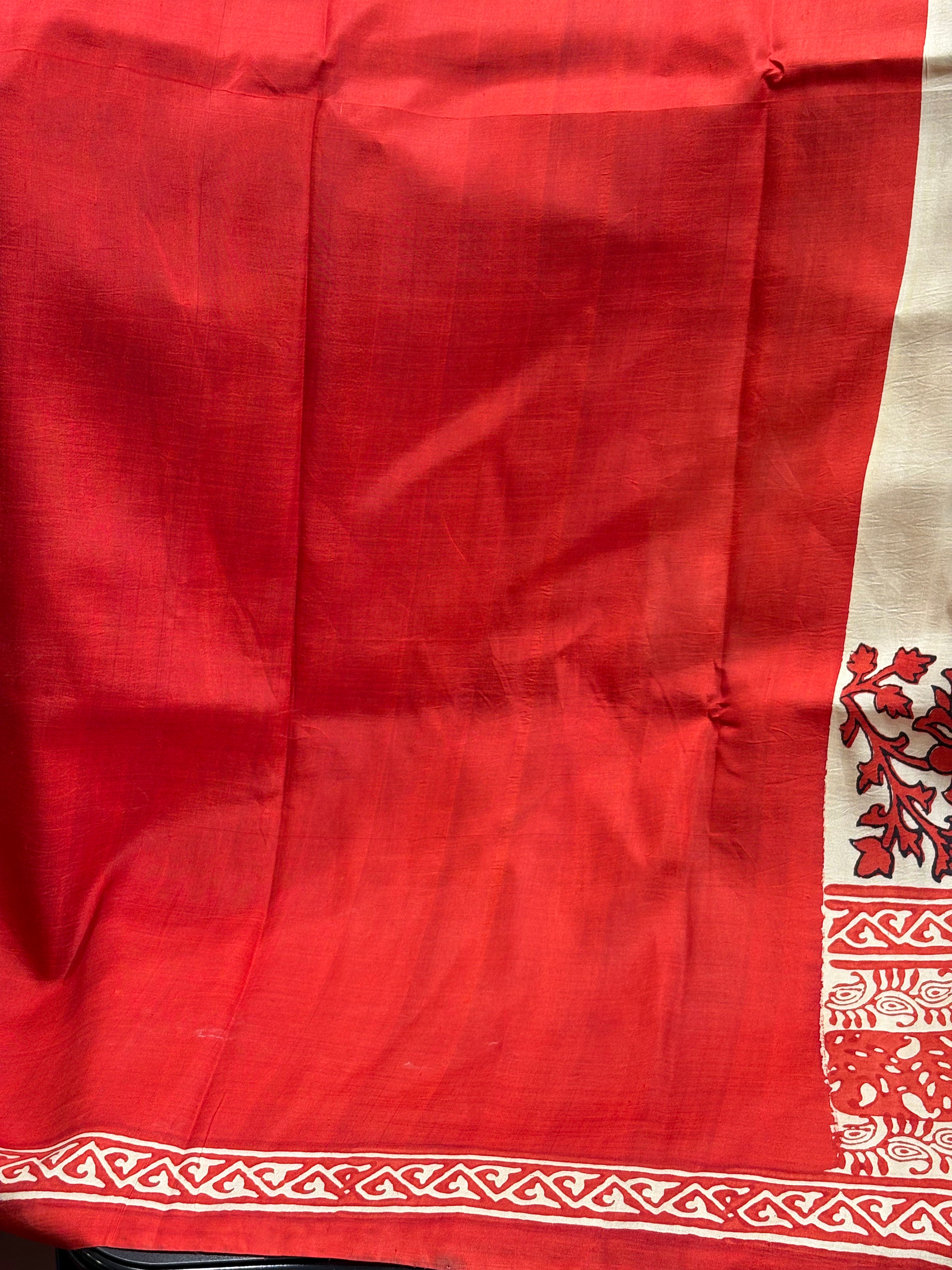 SAREE SILK OFFWHITE RED AUDY
