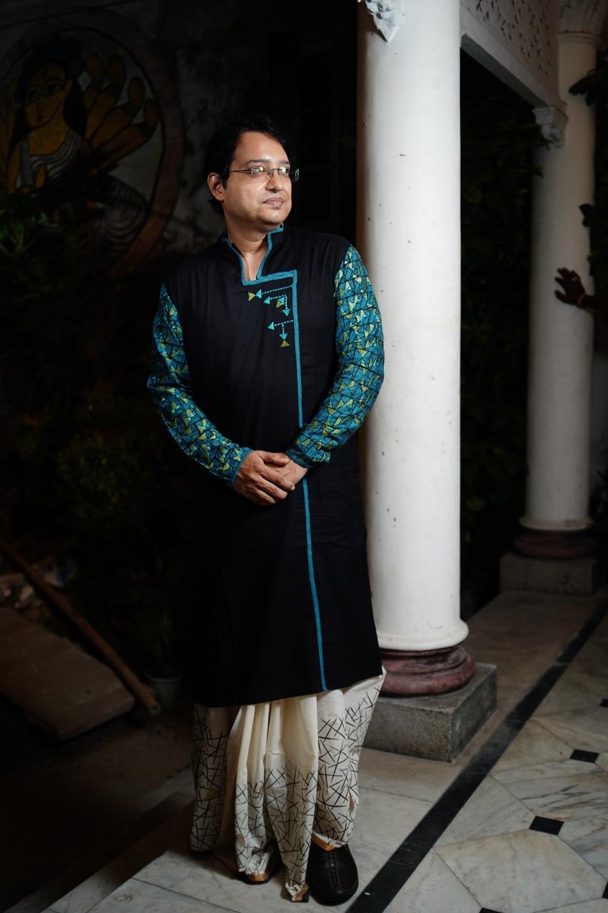 DHOTI BLACK BLUE EMB SAIKAT