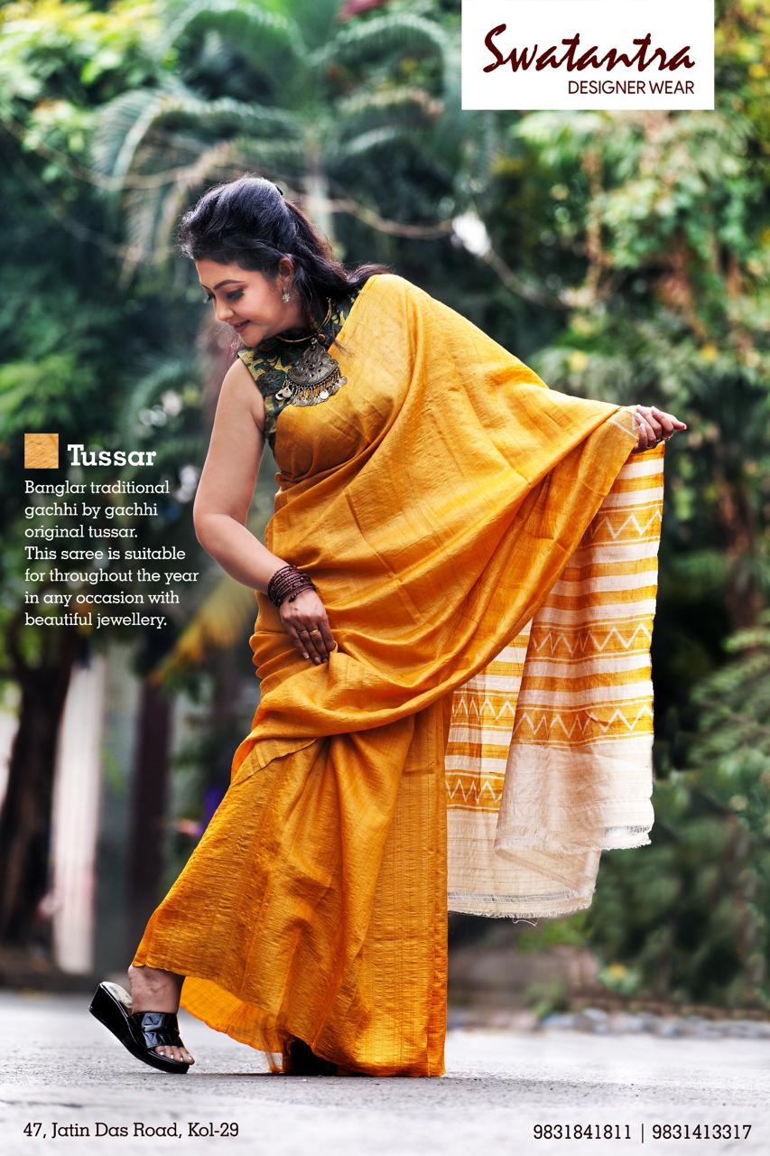 SAREE TUSSER YELLOW LALIE