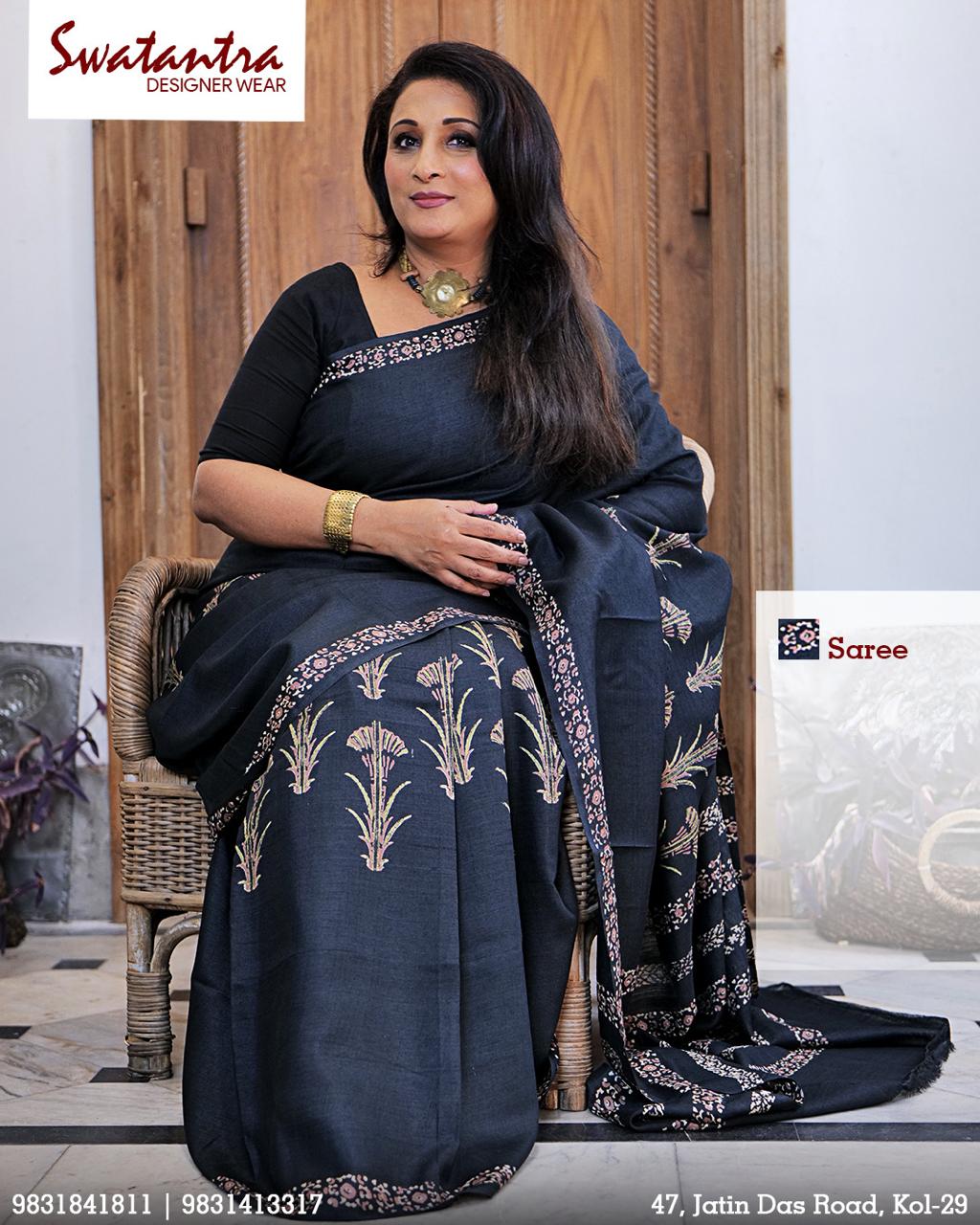 SAREE TUSSER BLACK AUDY