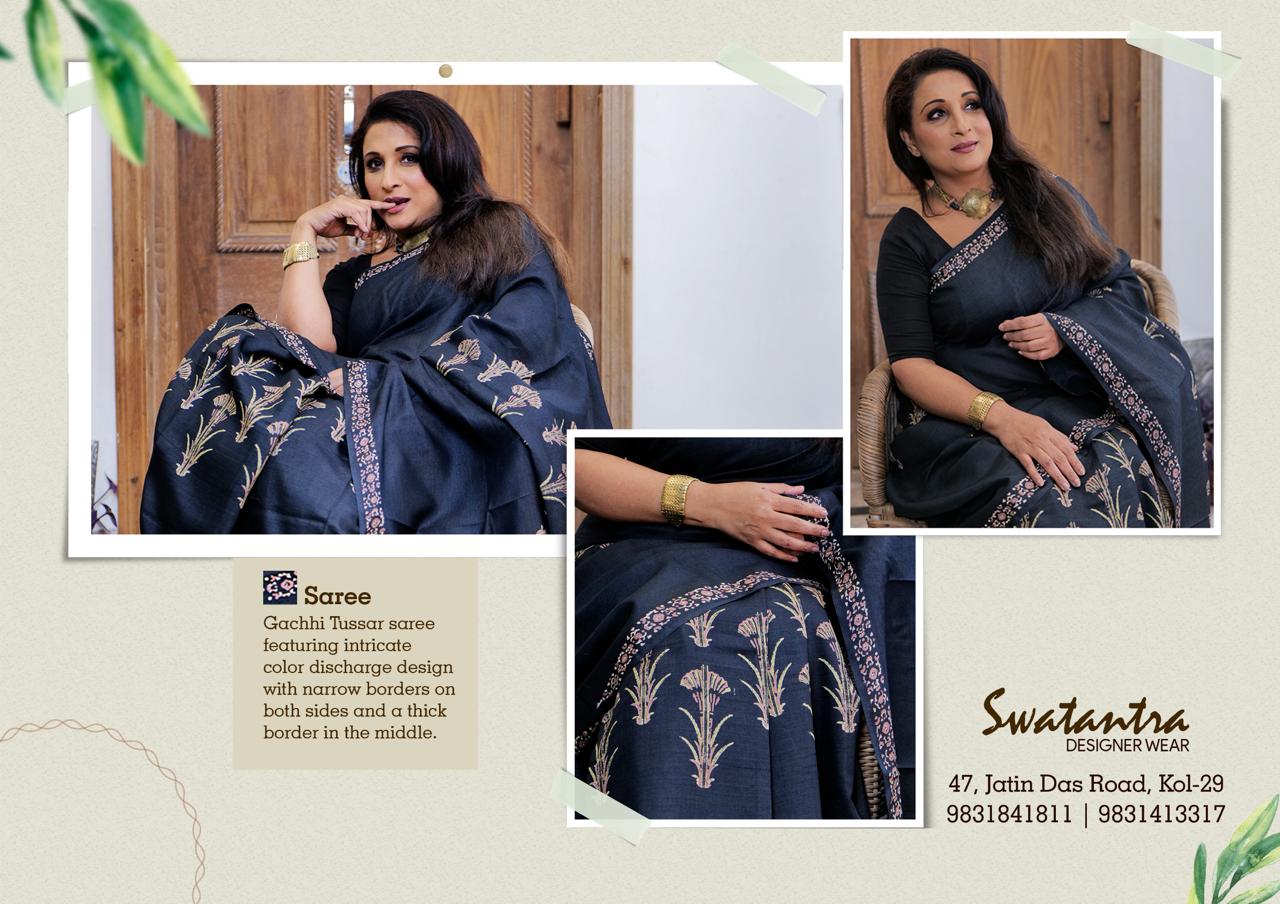 SAREE TUSSER BLACK AUDY