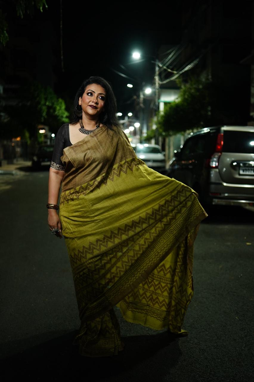 SAREE TUSSER GREEN LALIE-AUDY