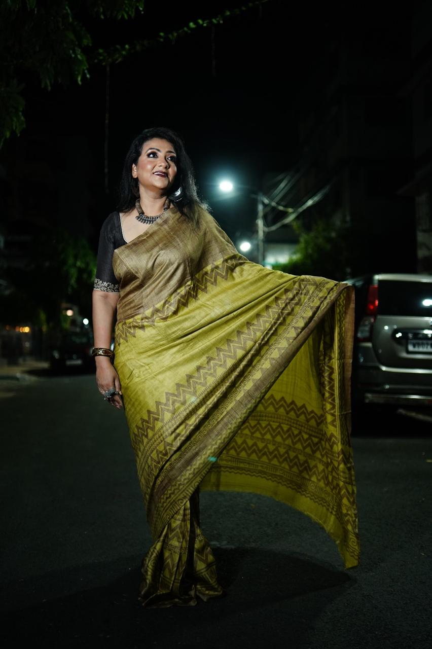 SAREE TUSSER GREEN LALIE