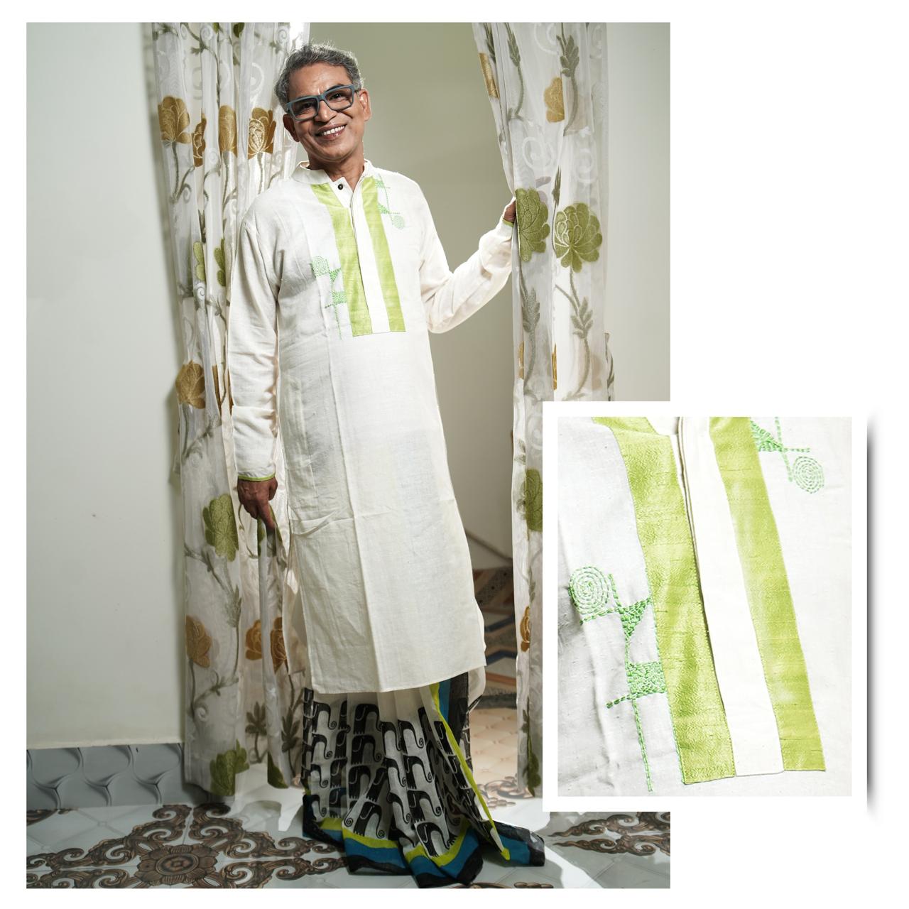 DHOTI OFFWHITE GREEN MALAY